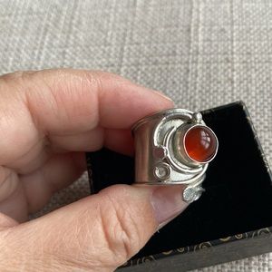 Sterling silver and carnelian, stamped, adjustable size:7